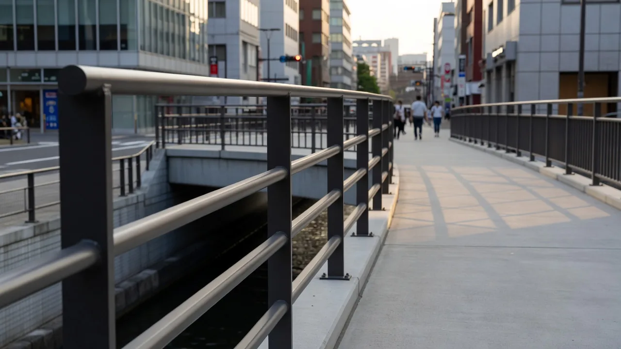 公共歩道に設置された手すり